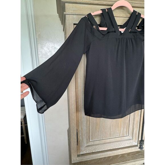 Ramy Brook Lex Cold Shoulder Sleeve Silk Blouse, Black Size Medium - Picture 5 of 12